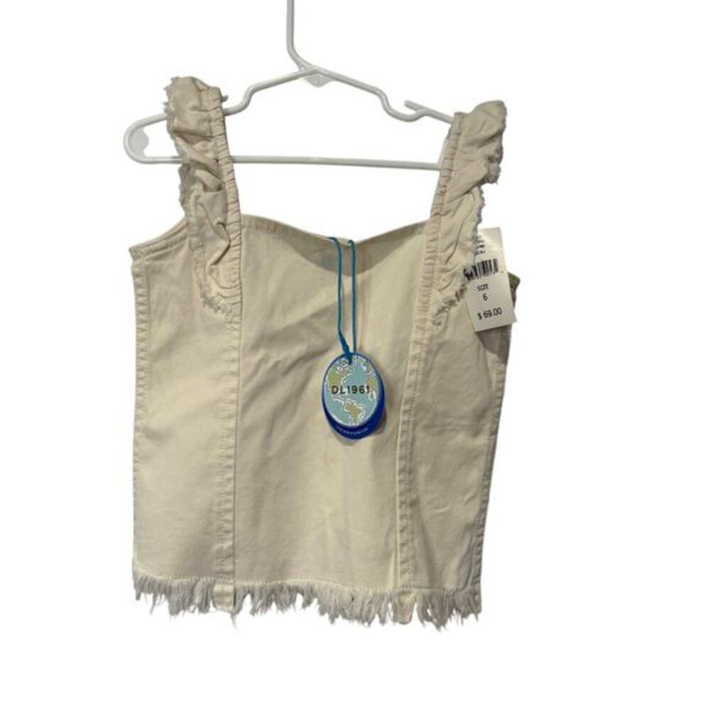 NWT DL1961 Girls‎ Cora Tank Top Frayed Hem Youth Size 6 Cream Boho Indie Preppy